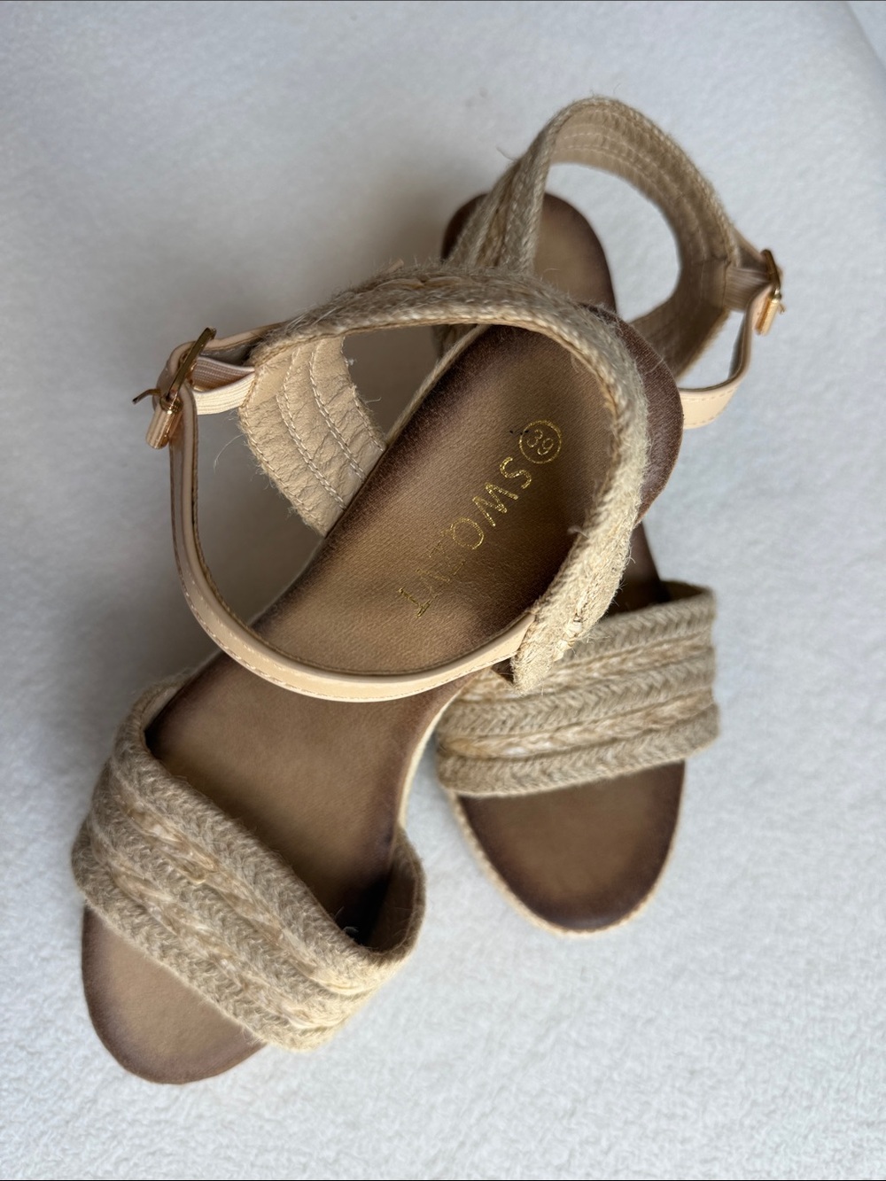 Espadrille Wedge Sandals Beige Jute Ankle Strap Womens Size 39/ US 8.5